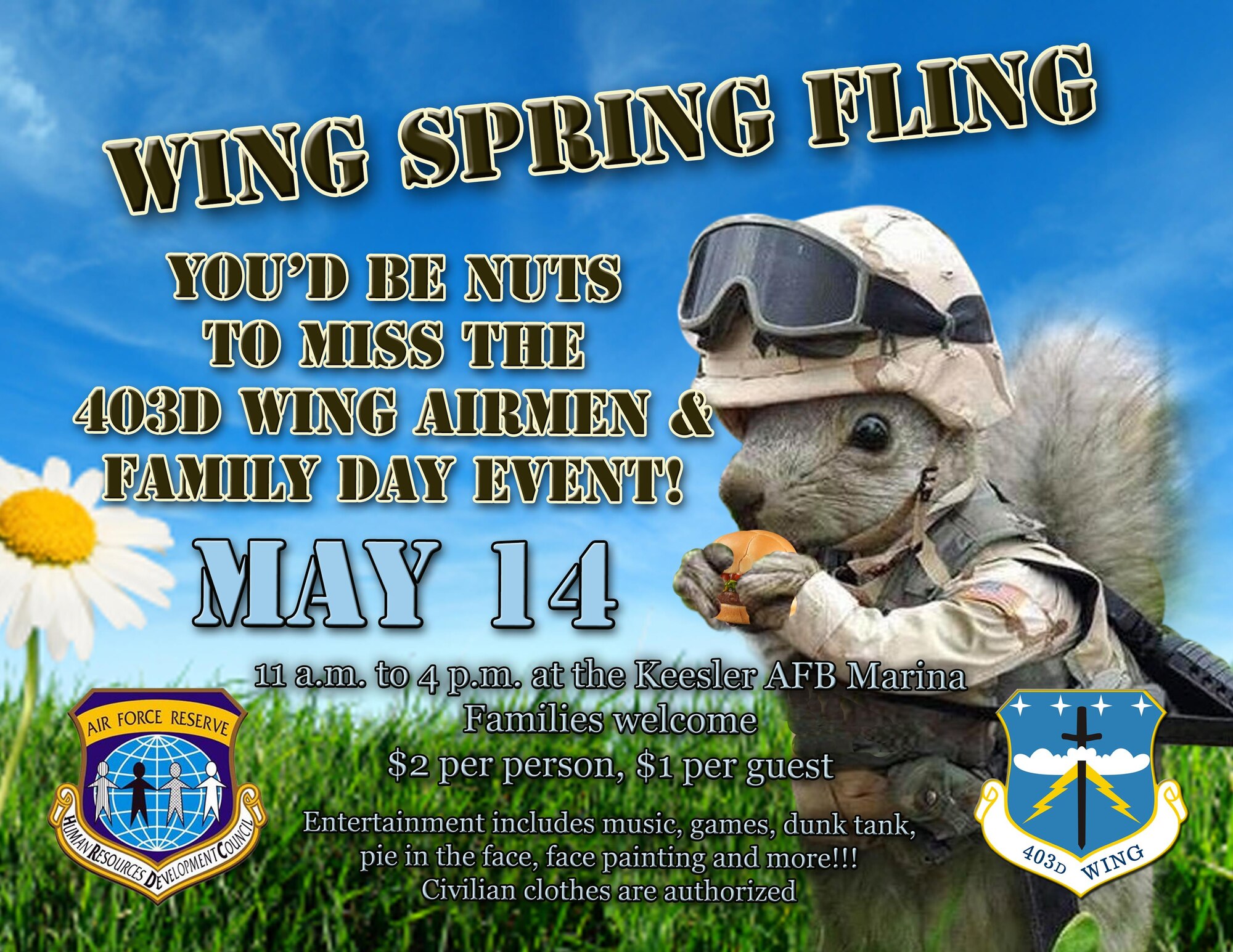 The 403rd Wing Spring Fling is May 14 from 10 a.m. to 4 p.m. at the Keesler Air Force Base Marina. (U.S. Air Force graphic)
