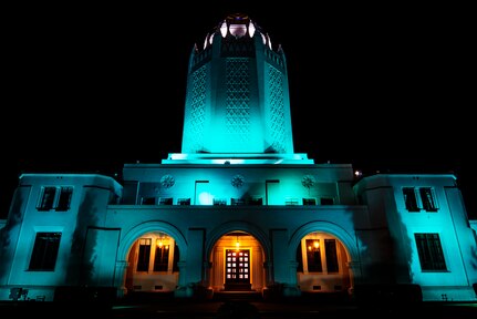 In observance of Sexual Assault Awareness and Prevention Month, the Taj at Joint Base San Antonio-Randolph will be bathed in teal light throughout the month of April. The goal of SAAPM is to raise public awareness about sexual violence and to educate communities on how to prevent it. Teal is the official color of SAAPM and the teal ribbon is the symbol of sexual violence prevention.