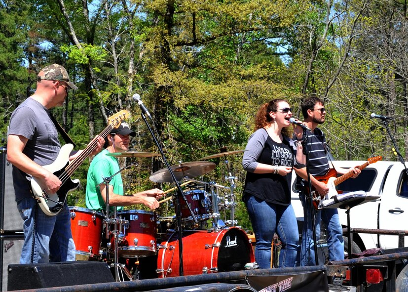 What’s the Funk performs for attendees of the 2016 Defenders of Liberty Mud Run at Barksdale Air Force Base, La., April 2. After running the course, participants were treated to live music, food, drinks and a bonfire. (U.S. Air Force photo/Senior Airman Joseph Raatz)