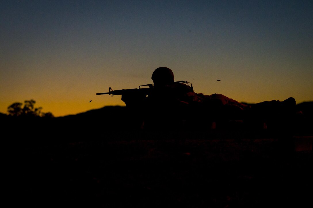 Spc. Jessie Guerrero, representing the 151st Theater Information Operations Group, competes in the night fire range at the U.S. Army Civil Affairs and Psychological Operations Command 2016 U.S. Army Best Warrior Competition at Fort Hunter Liggett, Calif., April 5, 2016. This year’s Best Warrior competition will determine the top noncommissioned officer and junior enlisted Soldier who will represent USACAPOC in the Army Reserve Best Warrior competition later this year. (U.S. Army photo by Master Sgt. Mark Burrell, 352nd CACOM)