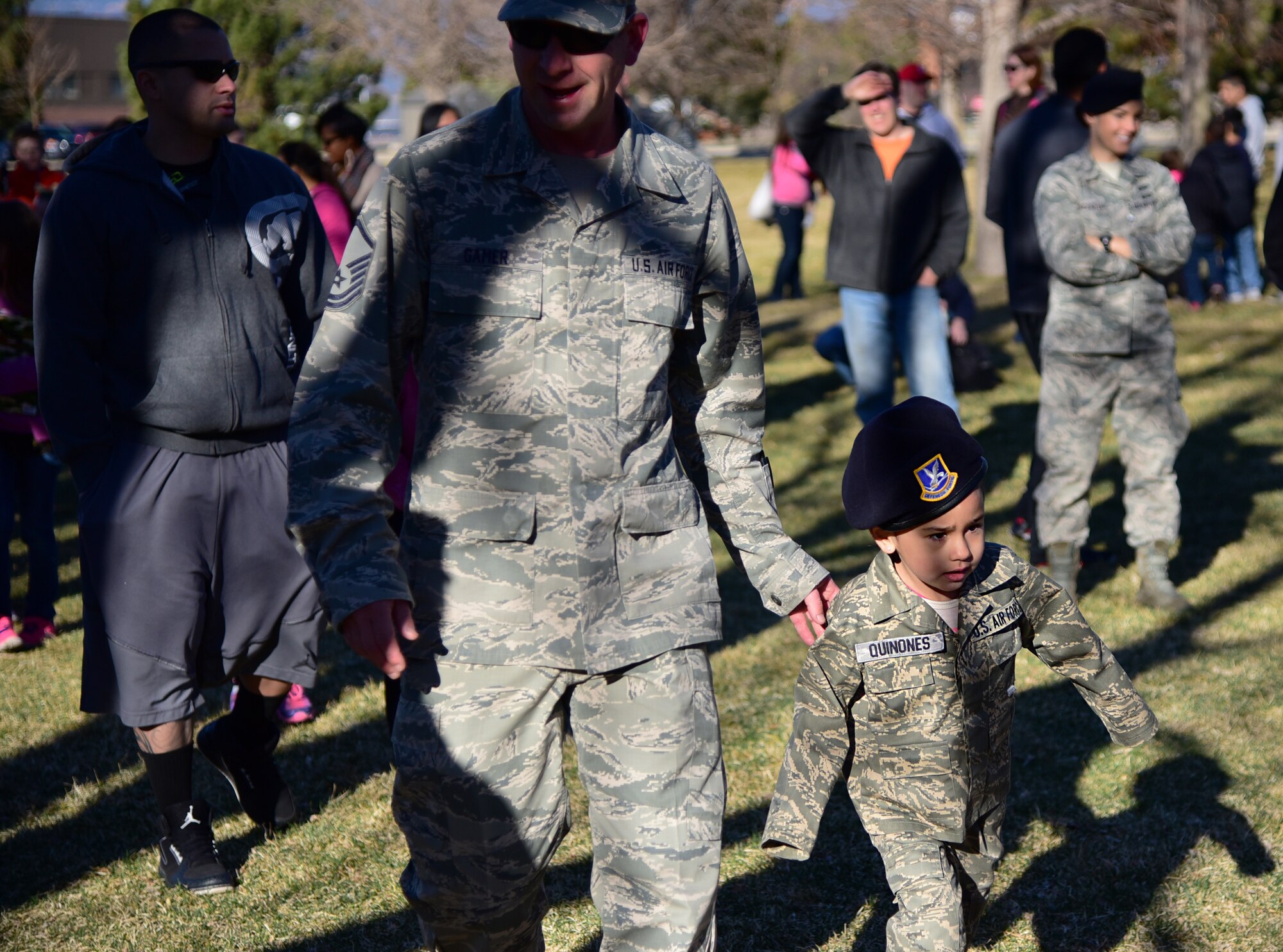 PETERSON AIR FORCE BASE, Colo. - Team Pete children gathered at the Capt. David Lyon Memorial Park to participate in the 21st Force Support Squadron’s Kids Understanding Deployment Operations event at Peterson Air Force Base, Apr. 2, 2016. K.U.D.O.S. is designed to ease the strain of deployments on military families by showing the children a little of what their parents go through pre-deployment. (U.S. Air Force photo by Staff Sgt. Amber Grimm)