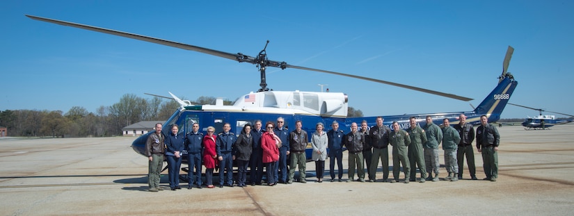Members of Joint Base Andrews, Turkish Air Force and attachés pose for a photo following a flight with the 1st Helicopter Squadron here, April 6, 2016. Gen. Abidin Ünal, Turkish Air Force Chief of Staff, visited the squadron during his trip to the U.S. to strengthen U.S. – Turkey relations. (U.S. Air Force photo by Senior Airman Ryan J. Sonnier/RELEASED)