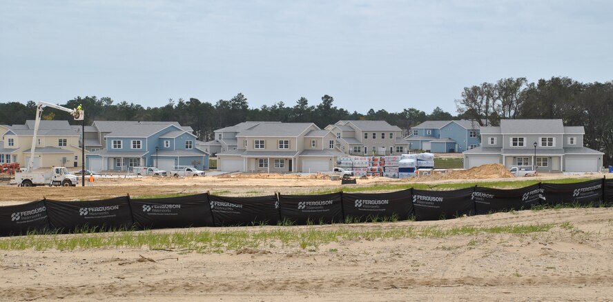 A view of some of the homes in a new privatized base housing neighborhood opening soon at Eglin Air Force Base, Florida. The homes feature a British West Indies architectural style that reflects a Florida Gulf sensibility. (U.S. Air Force photo/Carole Chiles Fuller/Released)