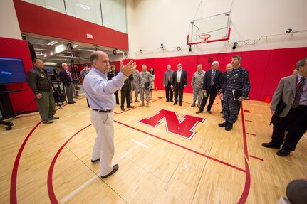 Dr. Jack Ransone (center), Director of the Nebraska Athletics Performance Lab and courtesy assistant professor of psychology at the University of Nebraska Lincoln (UNL), discusses the link between stress and athletic performance with U.S. Strategic Command (USSTRATCOM) senior leaders during their visit to UNL in Lincoln, Neb., April 6, 2016. The USSTRATCOM leaders also received briefings on UNLâ€™s Extreme Laser Light Laboratory, Executive Education-Clifton Strengths Institute, the Nuclear Proliferation Simulation and Wargaming Center concept, and tours of the Holland Computing Center; Center for Brain, Biology and Behavior; Nebraska Transportation Center; and the Nebraska Innovation Campus. They also held discussions on collaboration and engagement opportunities between USSTRATCOM and the University of Nebraska. USSTRATCOM also hosted 21 senior leaders from the University of Nebraska at Offutt Air Force Base in January 2016. These engagements are part of USSTRATCOMâ€™s ongoing effort to build and maintain enduring relationships with partner organizations from the private sector, academia and allied nations. One of nine DoD unified combatant commands, USSTRATCOM has global strategic missions, assigned through the Unified Command Plan, which include strategic deterrence; space operations; cyberspace operations; joint electronic warfare; global strike; missile defense; intelligence, surveillance and reconnaissance; combating weapons of mass destruction; and analysis and targeting. (University of Nebraska-Lincoln photo by Craig Chandler)