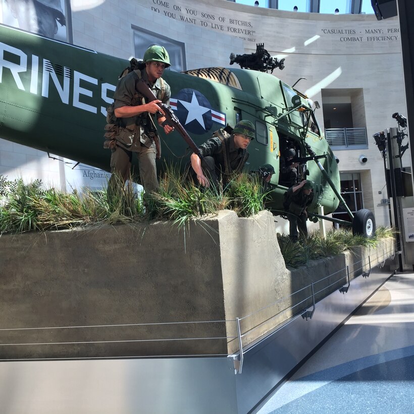 The UH-34D helicopter, a new display at the National Museum of the Marine Corps, shows Marines deploying during the Vietnam War.