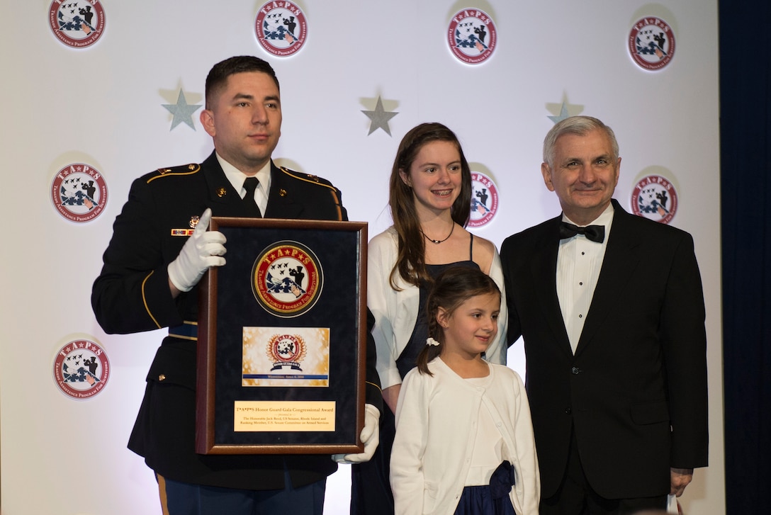 U.S. Sen. Jack Reed of Rhode Island receives an award at the Tragedy Assistance Program for Survivors 2016 Honor Guard Gala in Washington, D.C., April 6, 2016. DoD photo by Navy Petty Officer 2nd Class Jesse A. Hyatt