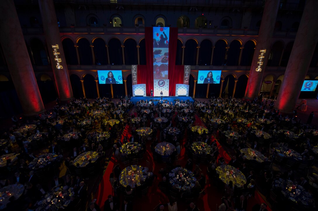 Bonnie Carroll, founder and president of Tragedy Assistance Program for Survivors, speaks at the TAPS 2016 Honor Guard Gala in Washington, D.C., April 6, 2015. The mission of TAPS is to provide ongoing peer-based emotional
support to all those who are grieving the death of someone who died while serving in the armed forces. DoD photo by Navy Petty Officer 2nd Class Jesse A. Hyatt