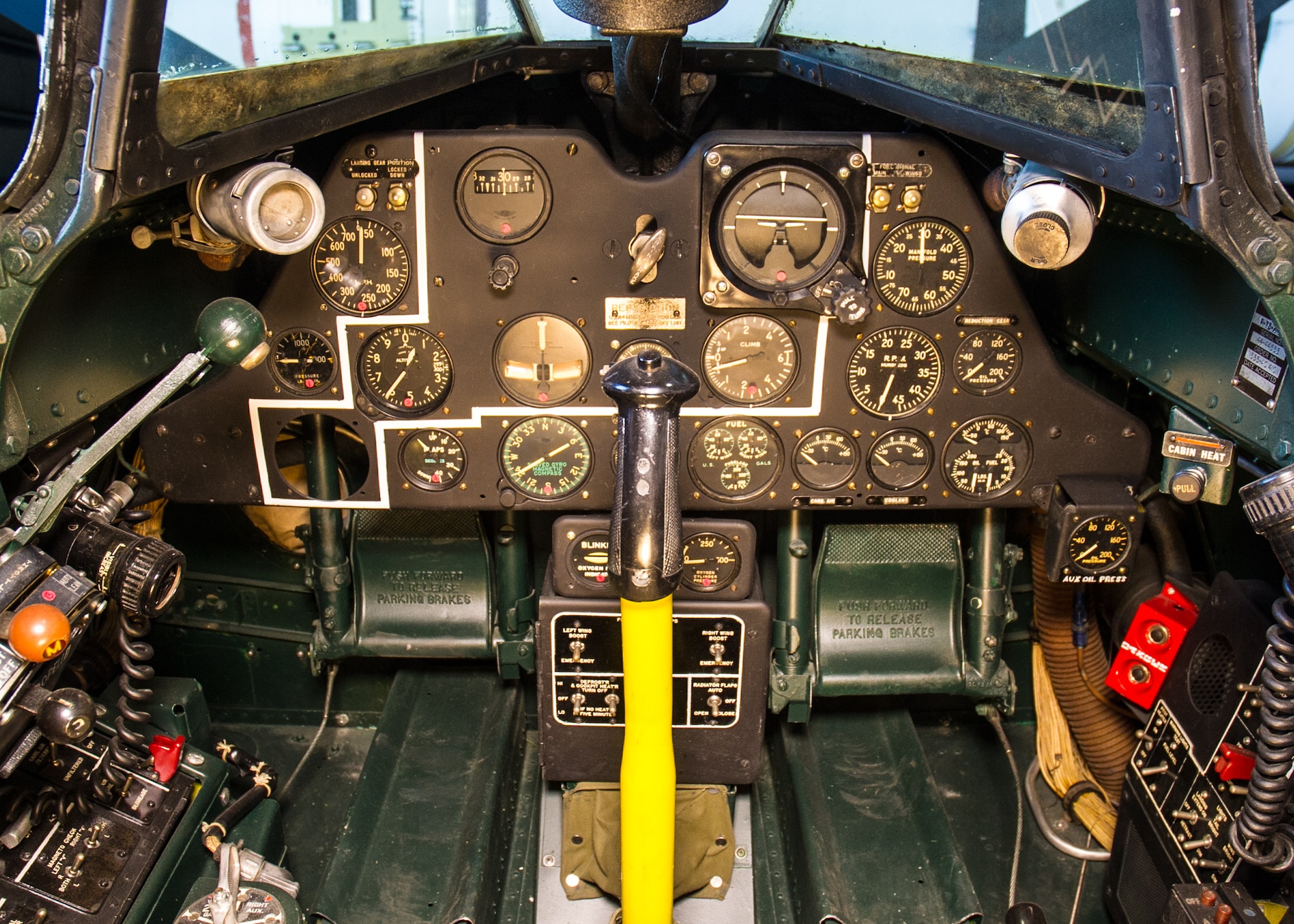 DAYTON, Ohio -- Fisher P-75A Eagle cockpit view in the Research & Development Gallery at the National Museum of the United States Air Force. (U.S. Air Force photo by Ken LaRock)
