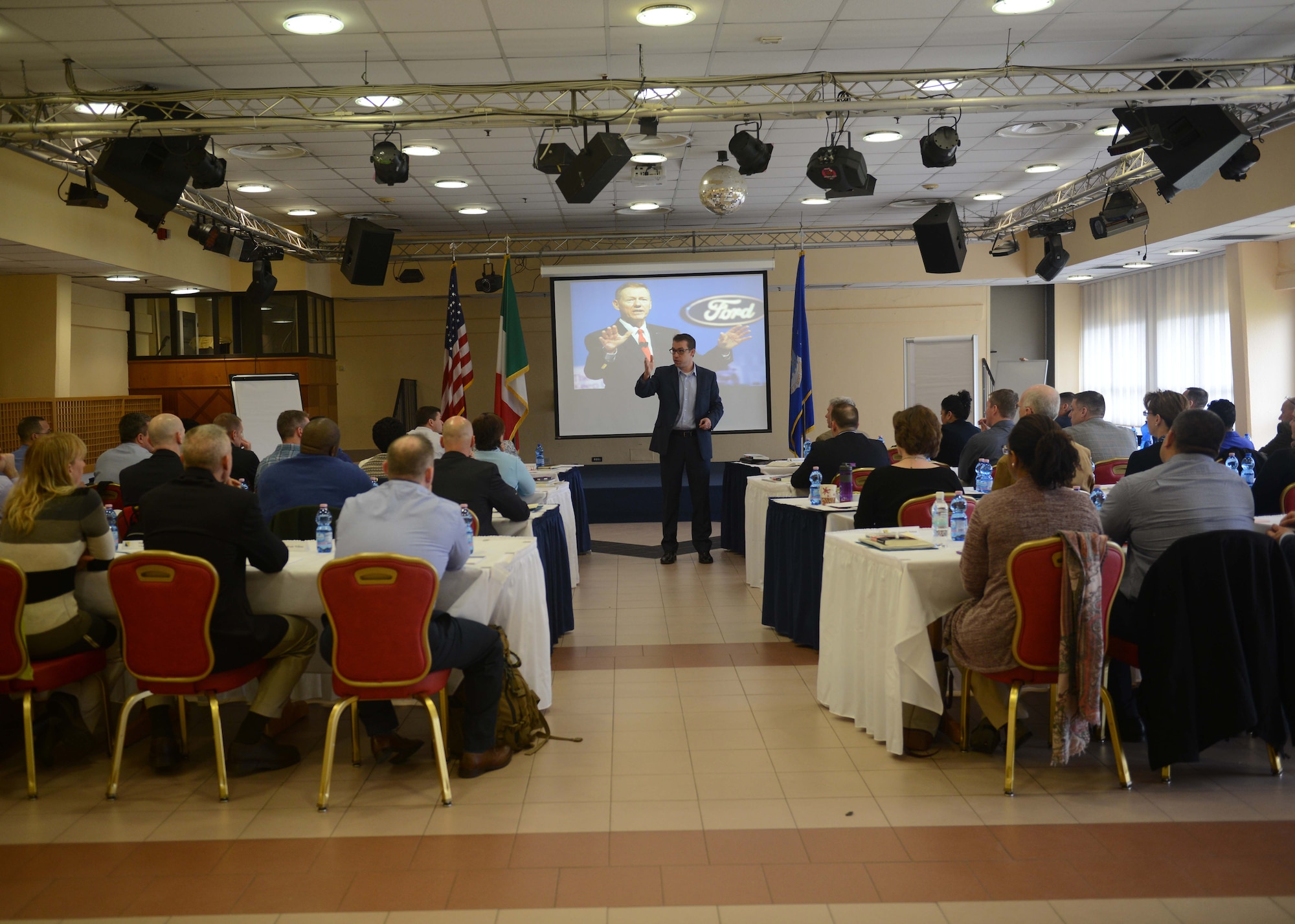 Team Aviano’s leaders participate in an off-site conference to help further develop and improve as a wing and individually as Air Force leaders, March 29 to 31, 2016, at Camp Darby, Italy. The conference was focused on three components; heritage, leadership development and a 731st Munitions Squadron mission overview. (U.S. Air Force photo by Staff Sgt. Evelyn Chavez/Released)