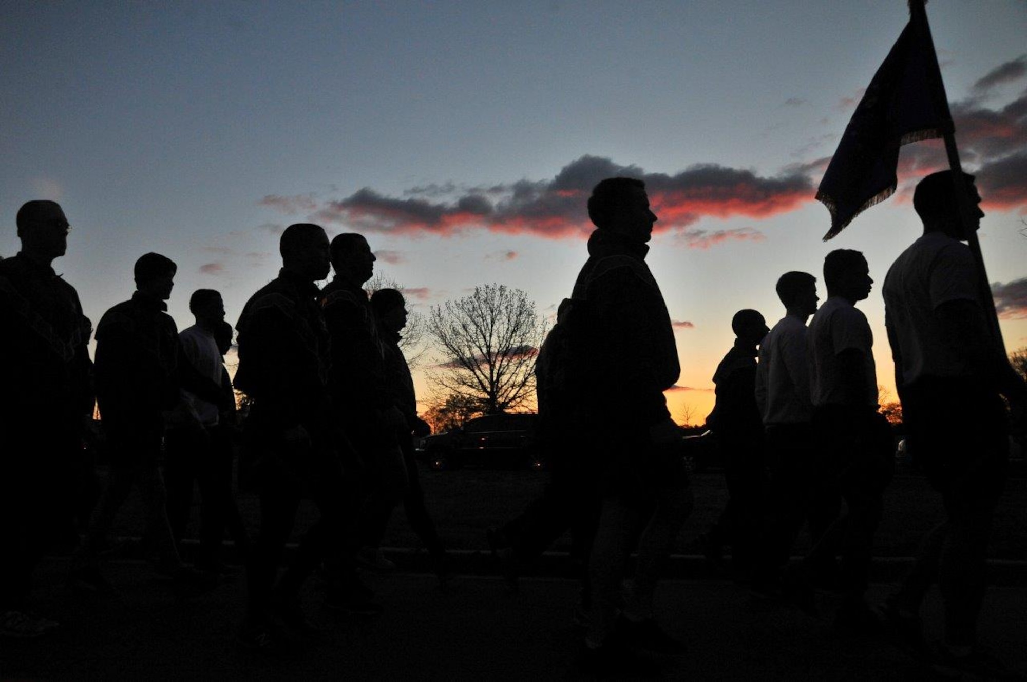 Airmen assigned to the 70th Intelligence, Surveillance and Reconnaissance Wing march in formation to the starting line as part of the 2016 Sexual Assault, Awareness and Prevention Month garrison run April 8, 2016 at Fort George G. Meade, Md. There were over 1,900 joint service members participating in the SAAPM event. (U.S. Air Force photo/Staff Sgt. Alexandre Montes)