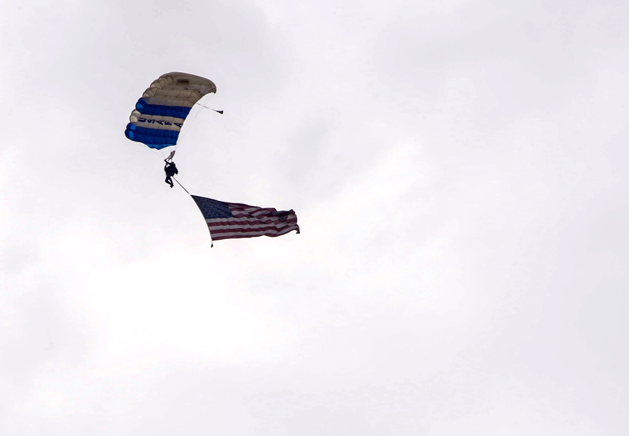 Members from the U.S. Air Force skydiving team, Wings of Blue, perform over the 2016 International Air and Space Fair (FIDAE) in Santiago, Chile, April 1, 2016. During FIDAE, U.S. Airmen participated in in several subject matter expert exchanges with their Chilean counterparts and also hosted static displays and aerial demonstrations to support the air show.  (U.S. Air Force photo by Tech. Sgt. Heather Redman/Released)