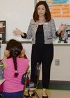 Jennifer McDowell, a U.S. Army Engineering and Support Center Huntsville Interior Designer, speaks to Ms. Pratt's fourth grade students about the differences between an interior designer and an interior decorator during Mill Creek Elementary School's career day April 8.