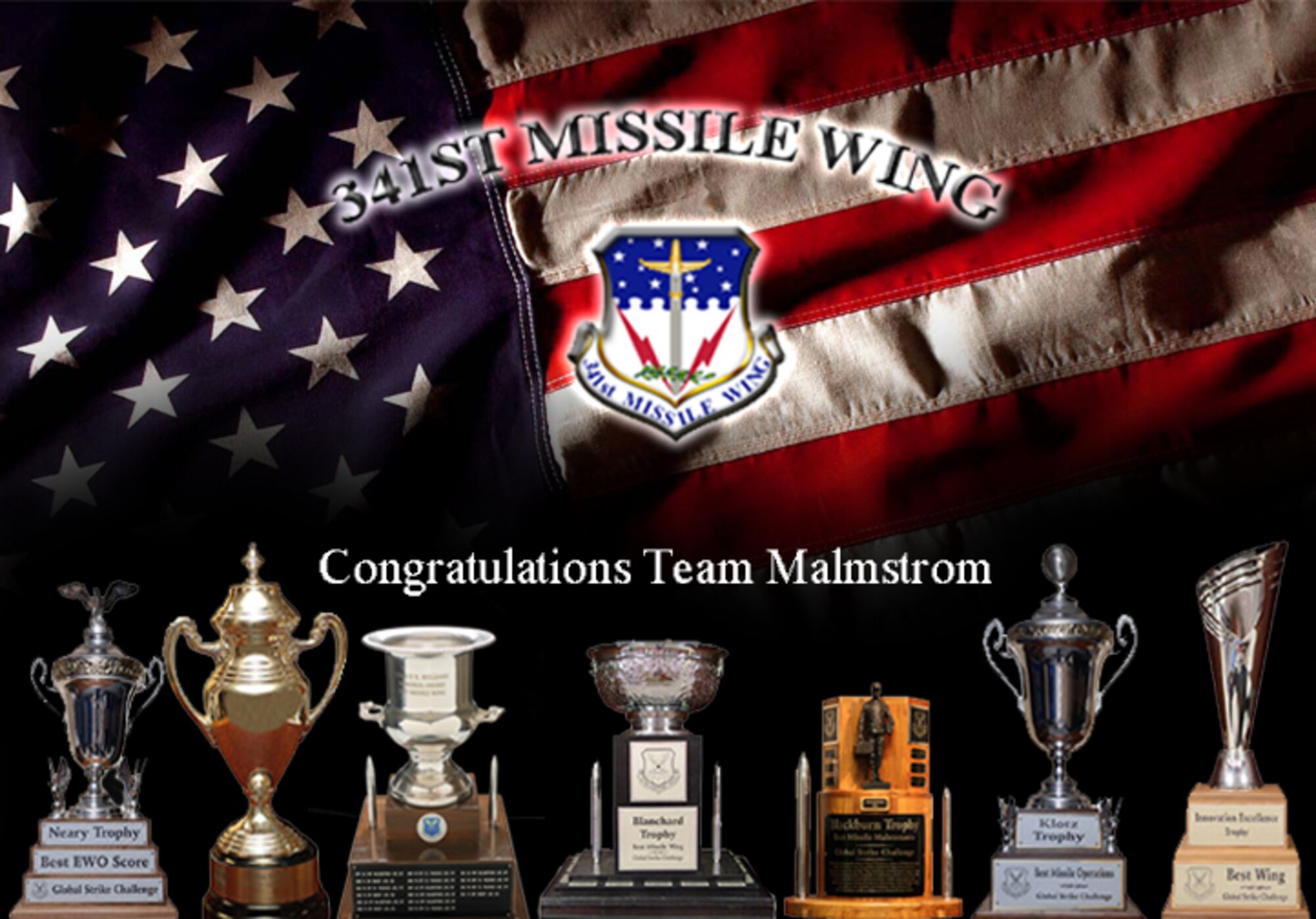 Malmstrom Air Force Base has been named the best missile wing within the U.S. Strategic Command. In late February, USSTRATCOM announced that the base won the coveted Omaha Trophy, along with six other top-honor trophies. (U.S. Air Force graphic/Airman Collin Schmidt) 
