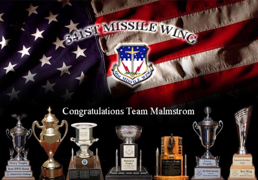 Malmstrom Air Force Base has been named the best missile wing within the U.S. Strategic Command. In late February, USSTRATCOM announced that the base won the coveted Omaha Trophy, along with six other top-honor trophies. (U.S. Air Force graphic/Airman Collin Schmidt) 
