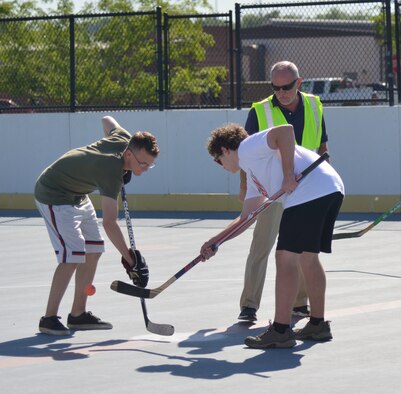 The Robins Fitness Center held its inaugural Ball Hockey tournament this week introducing the sport to novices and experienced players alike. To find out more, contact the fitness center at 478-926-2128 or DSN 468-2128. (U.S. Air Force photo by Ray Crayton)
