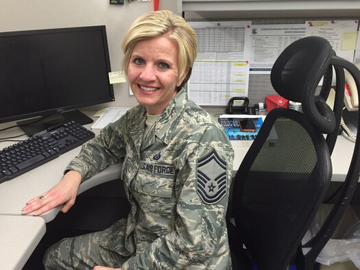 Senior Master Sgt. Nikole Messer, who was molested as a child, has been a resilience trainer since 2010. She entered the Air Force 20 and a half years ago and is now superintendent, Command Promotions and Evaluation, Directorate of Manpower, Personnel and Services, Headquarters Air Force Materiel Command at Wright-Patterson Air Force Base. (Skywrighter photo/Amy Rollins) 
