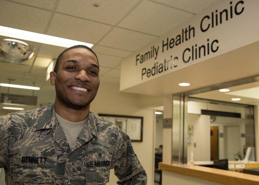 U.S. Air Force Staff Sgt. Eckron Bennett, a primary care flight administration technician with the  35th Medical Operations Squadron, poses for a Wild Weasel of the Week portrait at Misawa Air Base, Japan, April 7, 2016. Bennett was recognized as the Wild Weasel of the Week by the 35th MDOS for his superior performance, outstanding work ethic and overall good discipline and conduct. Bennett is from Chattanooga, Tennessee. (U.S. Air Force photo by Airman 1st Class Jordyn Fetter)