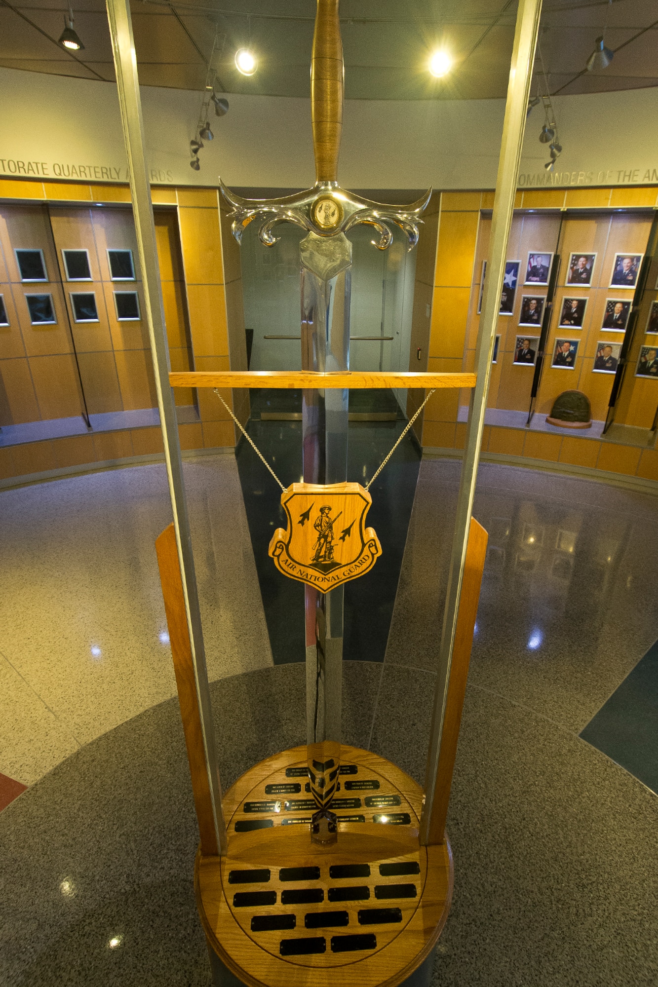 The Air National Guard's ceremonial sword is displayed at the Air National Guard Readiness Center, Joint Base Andrews, Md,, Mar. 10, 2014. The Order of the Sword is the highest honor and tribute that the Non-Commisioned Officer Corps of the United States Air Force can convey to an individual in recognition for extraordinary service to the military and the United States of America. (U.S. Air National Guard photo by Master Sgt. Marvin R. Preston/Released)