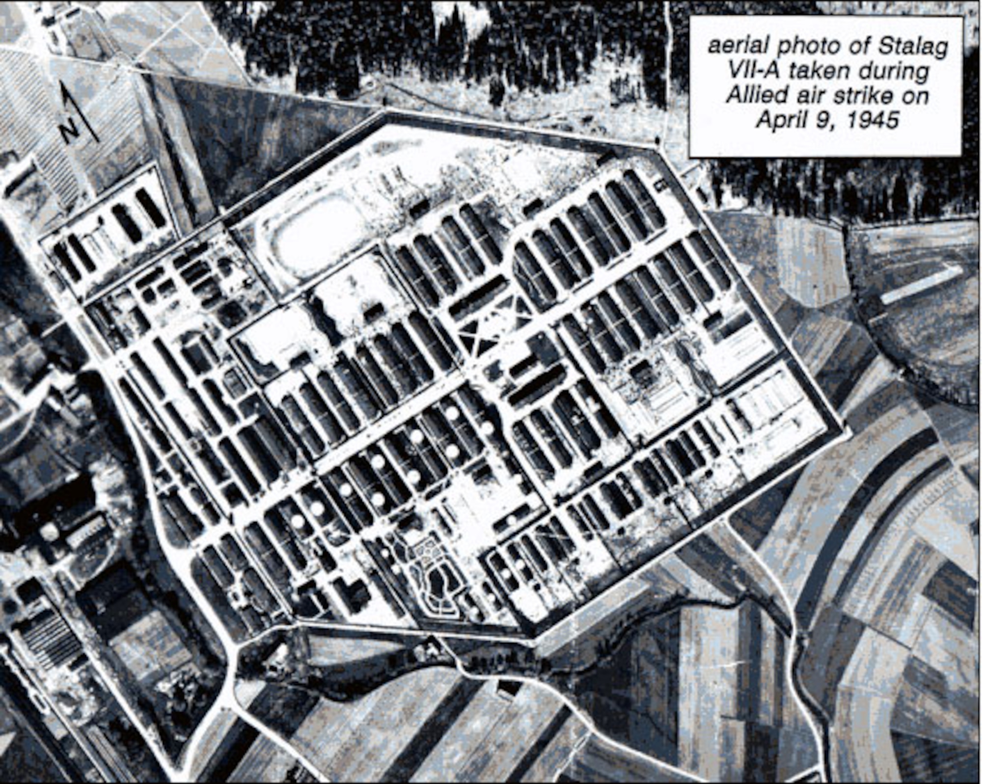 Aerial view of Stalag VII-A near Moosburg, Germany, site of the largest German POW camp in World War II. (Courtesy Moosburg Online at www.stalag.moosburg.org)