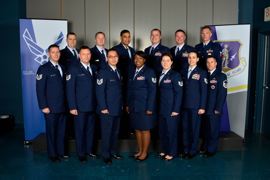 MCGHEE TYSON AIR NATIONAL GUARD BASE, Tenn. - Noncommissioned officer academy class 16-3, P-Flight, assembles here, March 8, 2016, at the I.G. Brown Training and Education Center. (U.S. Air National Guard photo by Master Sgt. Jerry D. Harlan/Released)