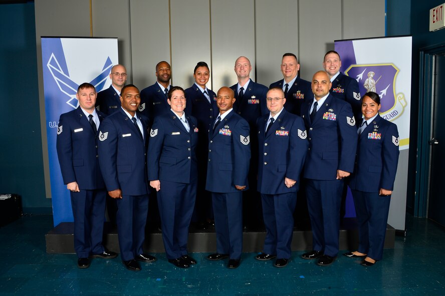 MCGHEE TYSON AIR NATIONAL GUARD BASE, Tenn. - Noncommissioned officer academy class 16-3, G-Flight, assembles here, March 8, 2016, at the I.G. Brown Training and Education Center. (U.S. Air National Guard photo by Master Sgt. Jerry D. Harlan/Released)