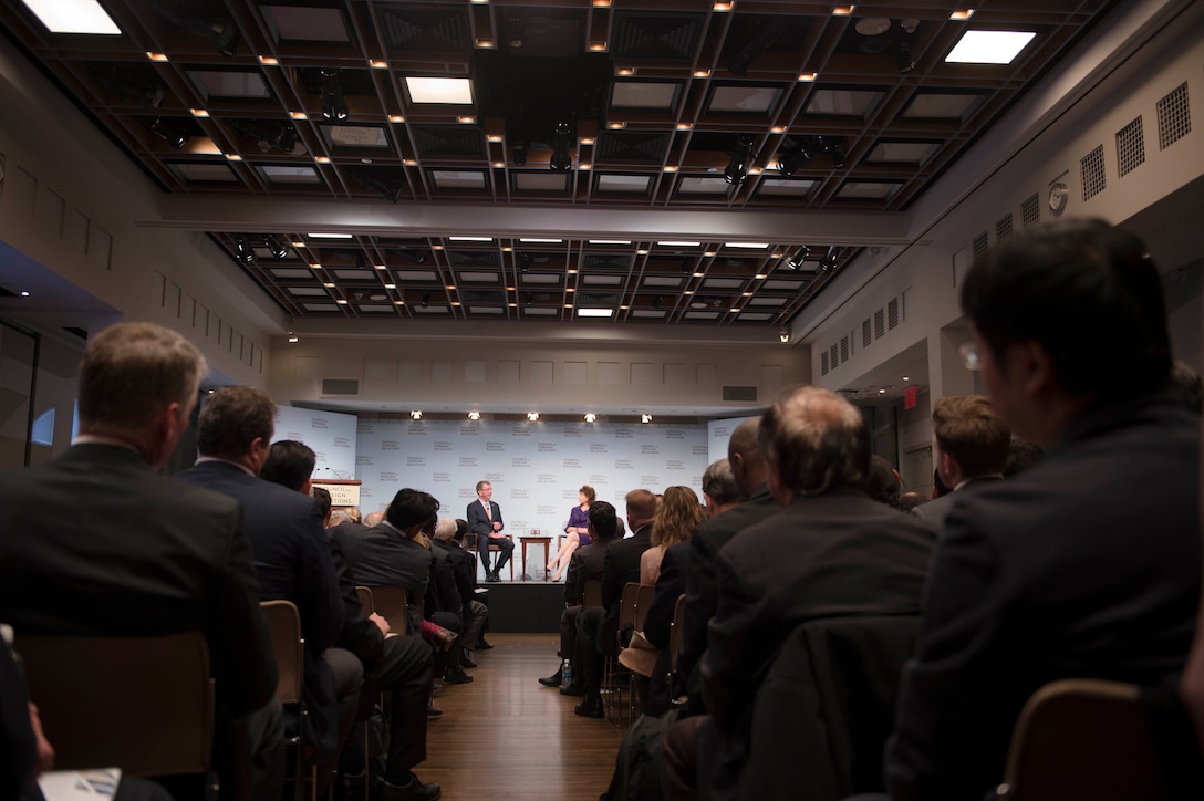 Defense Secretary Ash Carter delivers a speech on America's growing security network in the Asia-Pacific at the Council on Foreign Relations in New York City, April 8, 2016. DoD photo by Navy Petty Officer 1st Class Tim Godbee