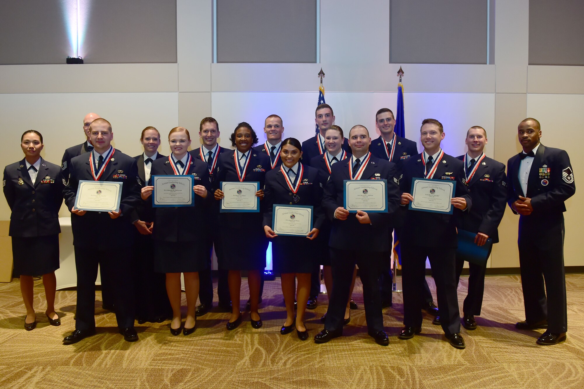 Buckley Airman Leadership School Class 16-C stand together after their graduation March 24, 2016, at the Leadership Development Center on Buckley Air Force Base, Colo. This graduation represents an important part of the enlisted force professional military education, teaching valuable skills required for supervisors. (U.S. Air Force photo by Airman Luke W. Nowakowski)