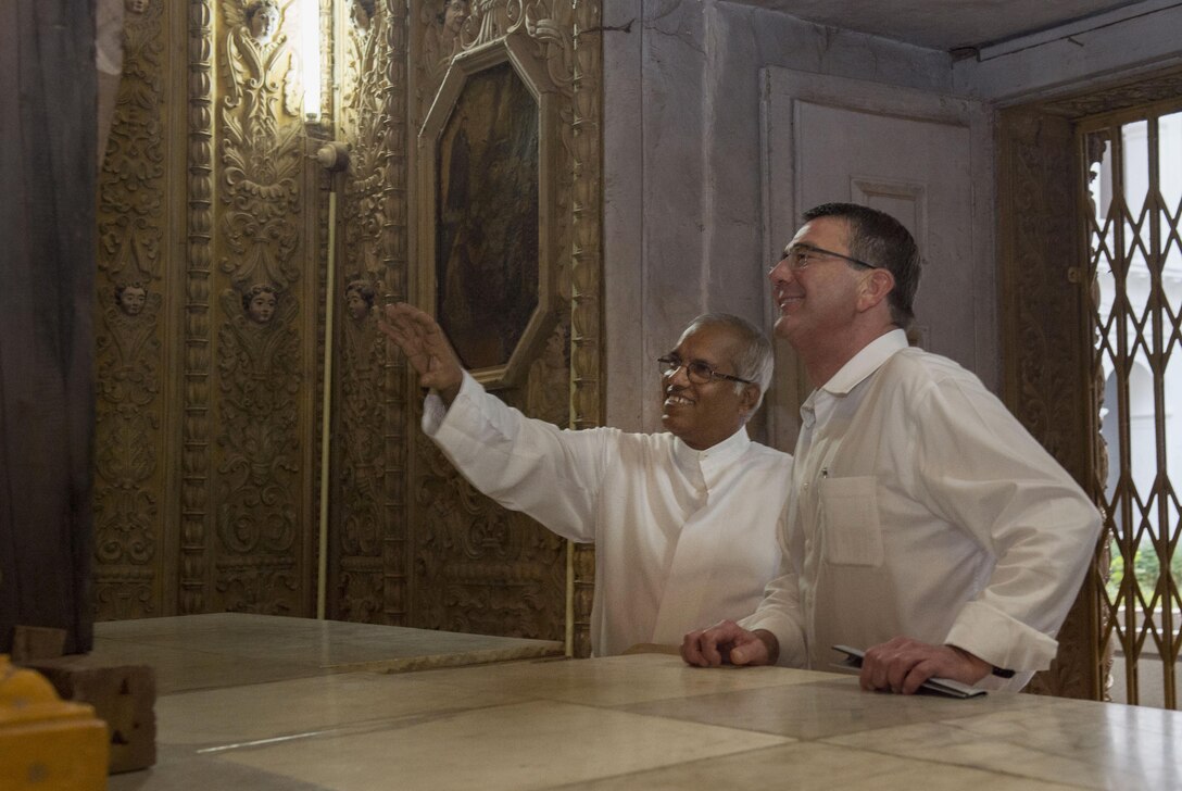 Defense Secretary Ash Carter tours the Basilica of Bom Jesus in Goa, India, April 10, 2016. Carter is visiting India to solidify the rebalance to the Asia-Pacific region. DoD photo by Air Force Senior Master Sgt. Adrian Cadiz