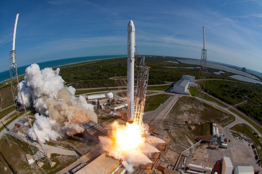 The 45th Space Wing supported SpaceX’s successful launch of a Falcon 9 Dragon spacecraft headed to the International Space Station from Space Launch Complex 40 at Cape Canaveral Air Force Station April 8 at 4:43 p.m. ET. This is the seventh major launch operation for the Eastern Range this year, and this launch is the eighth contracted mission by SpaceX under NASA’s Commercial Resupply Services contract. (Courtesy photo by SpaceX)