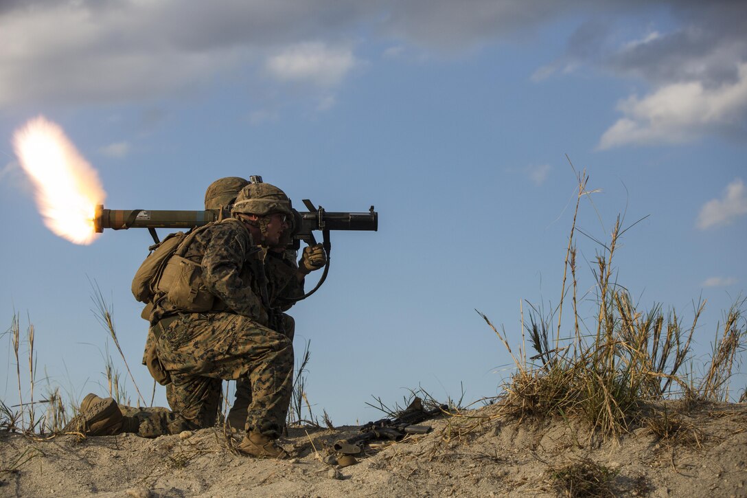 U.S. Marines Lance Cpl. Dillon Ellzey, squad leader, and Lance Cpl. Andrew Whitbeck, assault-man gunner, both with Fox Company, 2nd Battalion, 2nd Marine Regiment, 2nd Marine Division currently assigned to 3rd Marine Division, III Marine Expeditionary Force under the Unit Deployment Program fire a M153 Shoulder Launched Multipurpose Assault Weapon in a ground assault maneuver training during Balikatan 16 at Crow Valley, Philippines, April 9, 2016. U.S. and Philippine Marines trained “shoulder-to-shoulder” after an aerial insert in ground assault maneuvers to build their combined capabilities. Balikatan is an annual Philippines-U.S. military bilateral training exercise that strengthens the Philippine-U.S. alliance and focuses on a variety of missions in response to conflict and crises throughout the Indo-Asia-Pacific region.