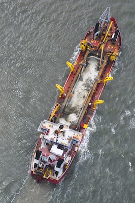 The dredge Padre Island of Great Lakes Doc & Dredge Company, works to deepen the outer channel of the Savannah harbor as part of the Savannah Harbor Expansion Project (SHEP) on March 30, 2016. The harbor deepening will allow larger, post-Panamax ships to visit Savannah more easily and with heavier loads. Savannah's Garden City terminal is the fourth busiest container port in the USA and the second busiest on the East Coast.