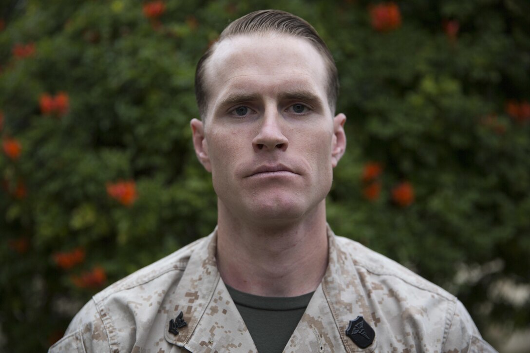 Hospital Corpsman 2nd Class Robert Park, a combat trauma management instructor with the 1st Marine Division Surgeon’s Office, poses for a portrait aboard Marine Corps Base Camp Pendleton, Calif., April 7, 2016. Park teaches Sailors and Marines combat lifesaving skills and was recently selected as the I Marine Expeditionary Force Junior Sailor of the Year.