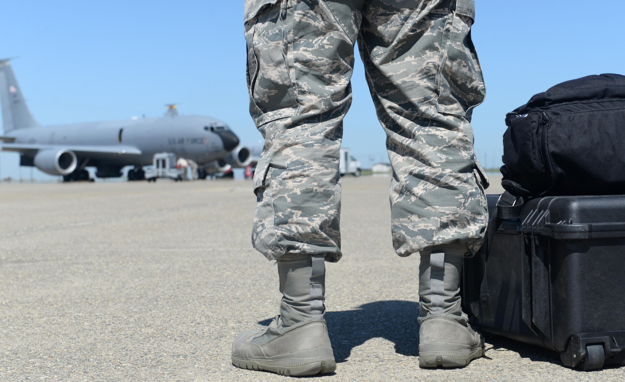 A Beale Airman prepares for a simulated deployment at Beale Air Force Base, California, Apr. 7, 2016.  The 9th Reconnaissance Wing maintains a high state of readiness for potential deployment in response to theater contingencies through its expeditionary combat support forces. (U.S. Air Force photo by Senior Airman Michael J. Hunsaker)