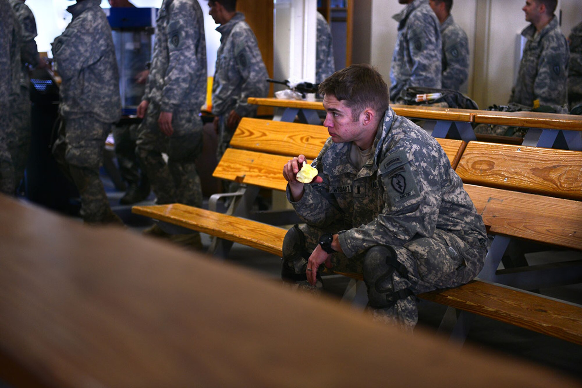 Paratroopers assigned to the 4th Infantry Brigade Combat Team (Airborne), 25th Infantry Division, U.S. Army Alaska, prepare for a forced-entry parachute assault on Malemute drop zone at Joint Base Elmendorf-Richardson, Alaska, Thursday, April 7, 2016. Having just successfully completed a rigorous evaluation at the Joint Readiness Training Center, the 4th Brigade Combat Team (Airborne), 25th Infantry Division is prepared to deploy globally at a moment's notice to execute combat, humanitarian assistance and/or disaster relief operations. (U.S. Air Force photo by Airman 1st Class Kyle Johnson)