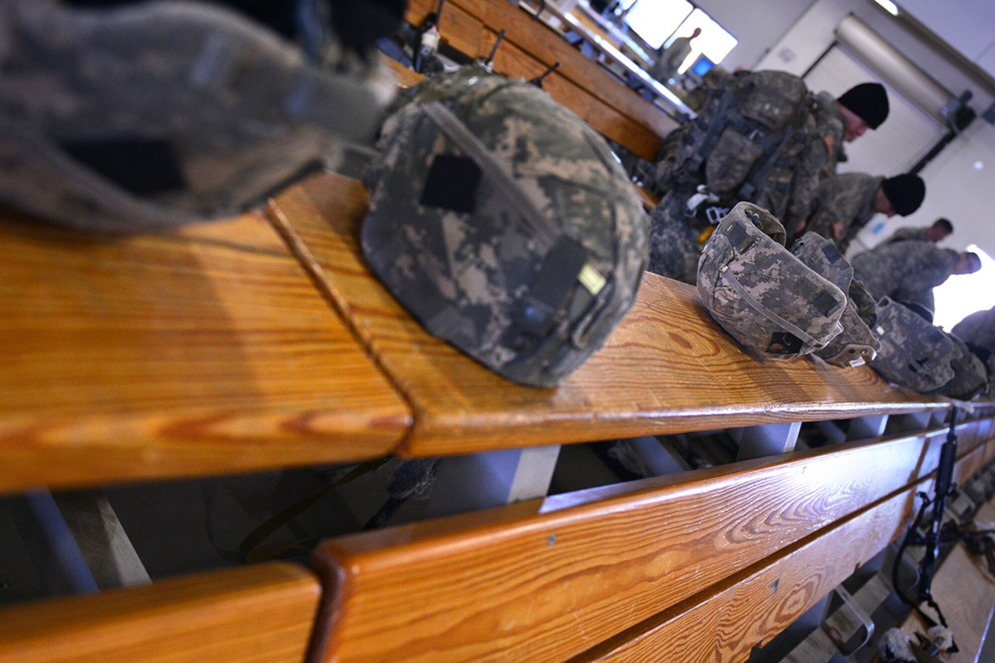 Paratroopers assigned to the 4th Infantry Brigade Combat Team (Airborne), 25th Infantry Division, U.S. Army Alaska, prepare for a forced-entry parachute assault on Malemute drop zone at Joint Base Elmendorf-Richardson, Alaska, Thursday, April 7, 2016. Having just successfully completed a rigorous evaluation at the Joint Readiness Training Center, the 4th Brigade Combat Team (Airborne), 25th Infantry Division is prepared to deploy globally at a moment's notice to execute combat, humanitarian assistance and/or disaster relief operations. (U.S. Air Force photo by Airman 1st Class Kyle Johnson)