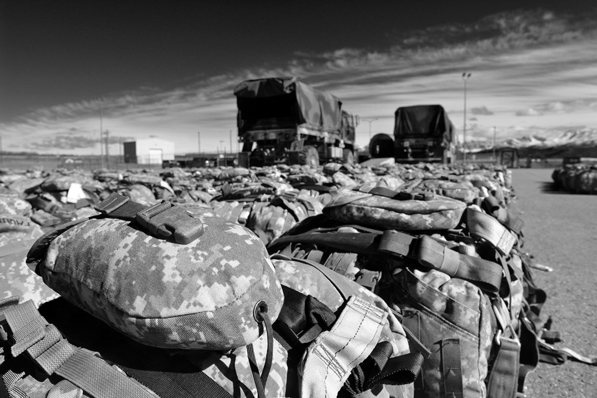Paratroopers assigned to the 4th Infantry Brigade Combat Team (Airborne), 25th Infantry Division, U.S. Army Alaska, prepare for a forced-entry parachute assault on Malemute drop zone at Joint Base Elmendorf-Richardson, Alaska, Thursday, April 7, 2016. Having just successfully completed a rigorous evaluation at the Joint Readiness Training Center, the 4th Brigade Combat Team (Airborne), 25th Infantry Division is prepared to deploy globally at a moment's notice to execute combat, humanitarian assistance and/or disaster relief operations. (U.S. Air Force photo by Airman 1st Class Kyle Johnson)