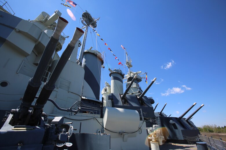 The USS North Carolina (BB-52) Battleship Memorial hosted a celebration for the 75th anniversary of its commissioning in Wilmington, N.C., April 9, 2016. As part of the celebration, Marines and sailors from 2nd Tank Battalion and other 2nd Marine Division units worked with members of the Living History crew to showcase the differences between life on a ship 75 years ago and now. (U.S. Marine Corps photo by LCpl. Miranda Faughn/Released)