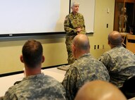 Maj. Gen. Mary E. Link, a Ravenna, Nebraska native and commanding general of the Army Reserve Medical Command, addresses Soldiers from the 399th Combat Support Hospital, 804th Medical Brigade, 3d Medical Command (Deployment Support) April 2, 2016 at the Mayo Clinic Multidisciplinary Simulation Center in Rochester, Minnesota.  Link observed the training the training at the MMSC and commended the 399th CSH Soldiers on their performance. The training was an exercise in implementing the Team Strategies and Tools to Enhance Performance and Patient Safety, or TeamSTEPPS, model of patient care. TeamSTEPPS is a framework that was implemented by the Department of Defense to help optimize medical team performance and reduce communication errors that can lead to improper patient care.
