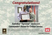 Presented by Col. Robert Ruch, Shirley Burke-Mitchell received the Commander's Award for Civilian Service for her dedication and "can do" approach to finding solutions for the customer and ultimately enhancing the warfighters' training and quality of life.
