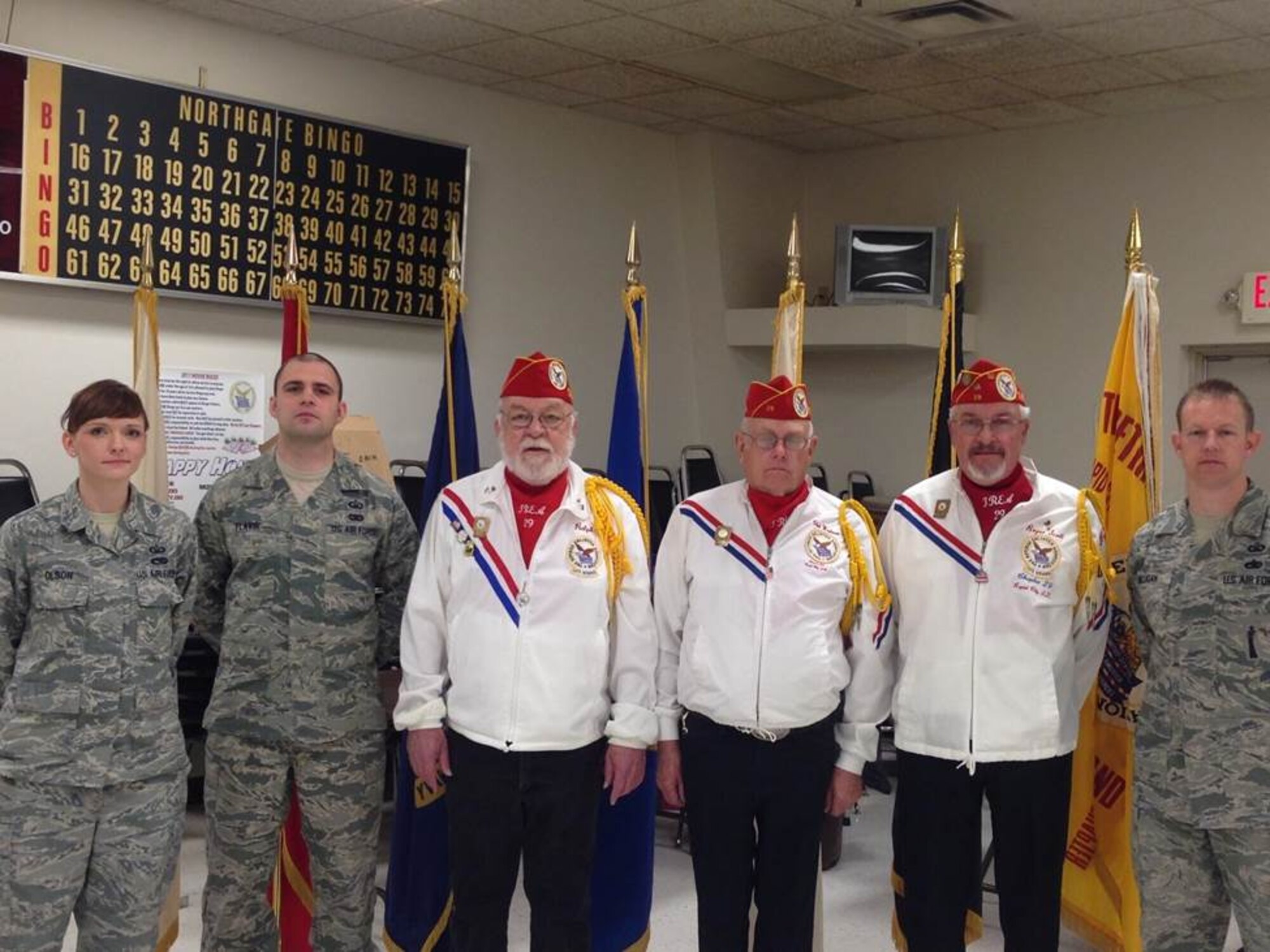 Members of the 28th Bomb Wing Chaplain Corps and members of the Veterans of Foreign Wars pose for a group photo in Rapid City, S.D., Feb. 23, 2015. The group assisted the preparation and serving of meals on Veterans Day. (Courtesy photo by Staff Sgt. Shannon Olson/Released)