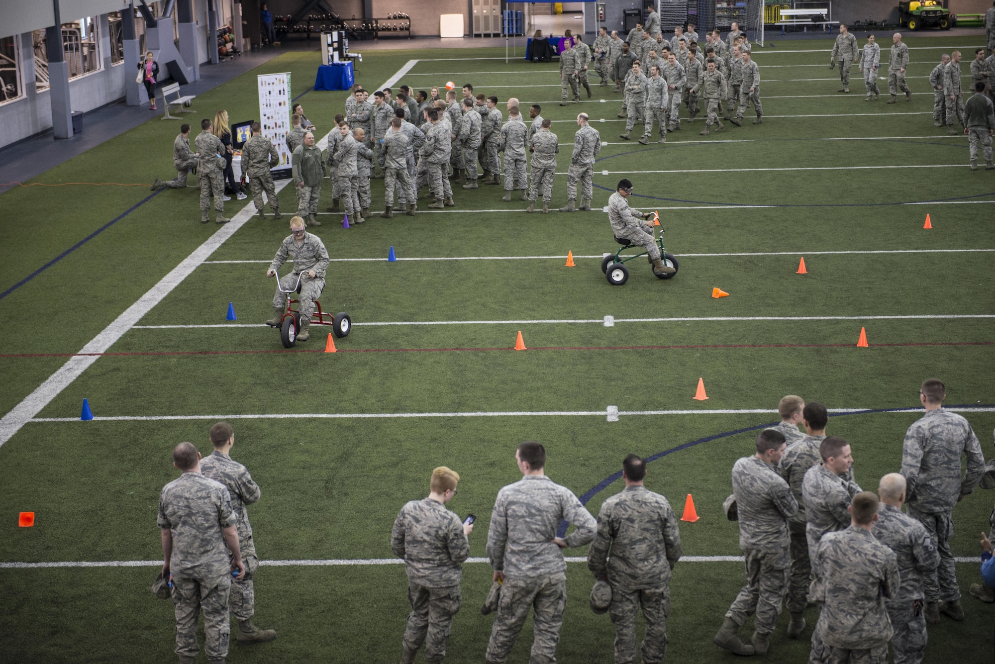 Members of the 354th Fighter Wing participate in various activities during an alcohol education exposition April 8, 2016, on Eielson Air Force Base, Alaska. The event had four stations offering an educational look at the various effects alcohol has on the body and ultimately an Airman’s career. (U.S. Air Force photo by Staff Sgt. Joshua Turner/Released)