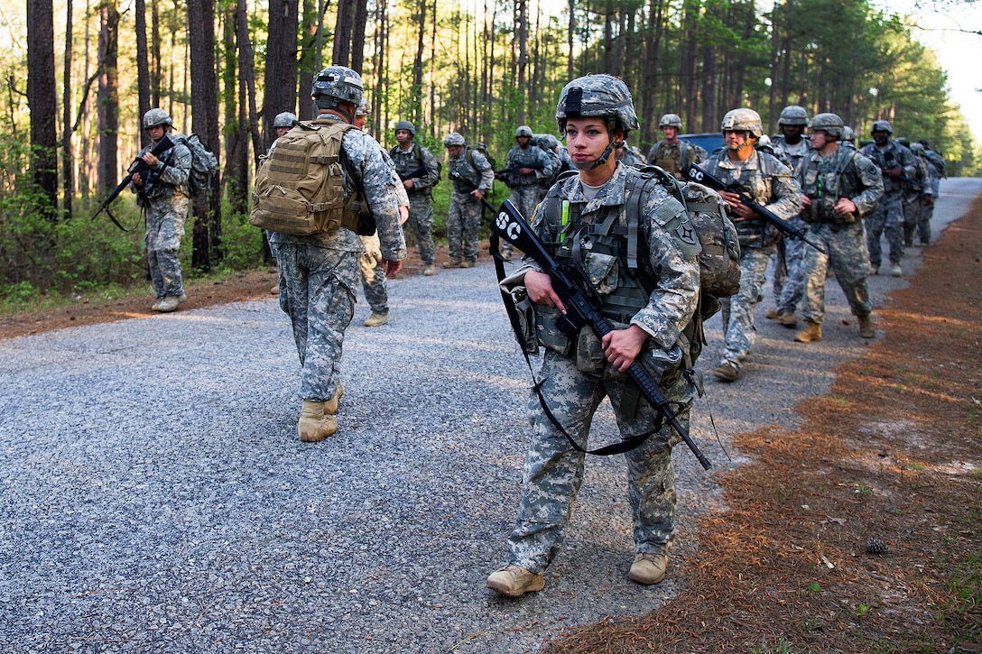 Soldiers conduct a 12-mile ruck march at McCrady Training Center, in Eastover, S.C. April 4, 2016. South Carolina Air National Guard photo by Tech. Sgt. Jorge Intriago