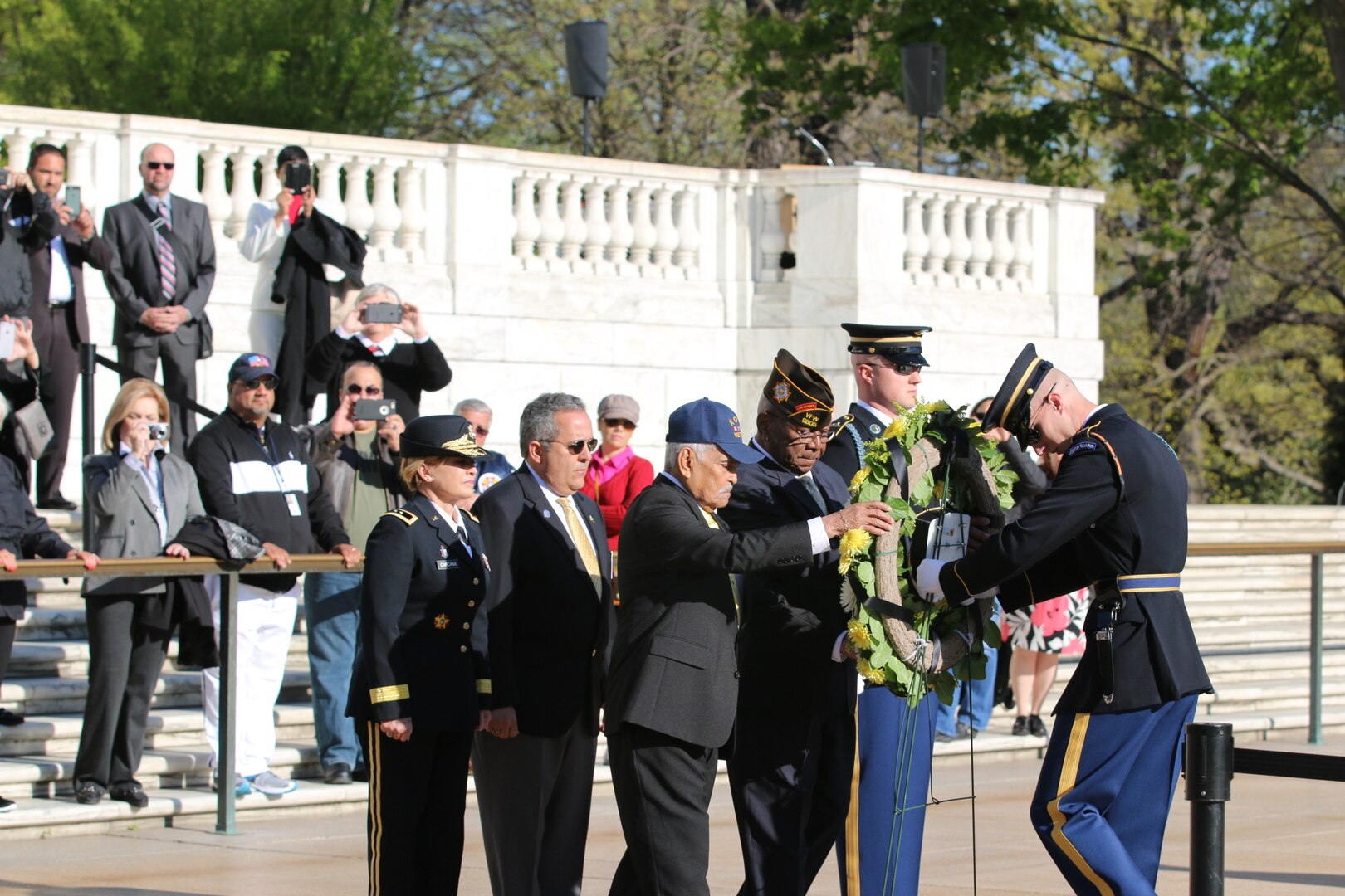 Maj. Gen. Marta Carcana, the adjutant general of Puerto Rico, 
laid a wreath at the Tomb of the Unknowns on April 13, 2016, at Arlington National Cemetery. 