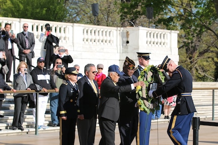 Maj. Gen. Marta Carcana, the adjutant general of Puerto Rico, 
laid a wreath at the Tomb of the Unknowns on April 13, 2016, at Arlington National Cemetery. 