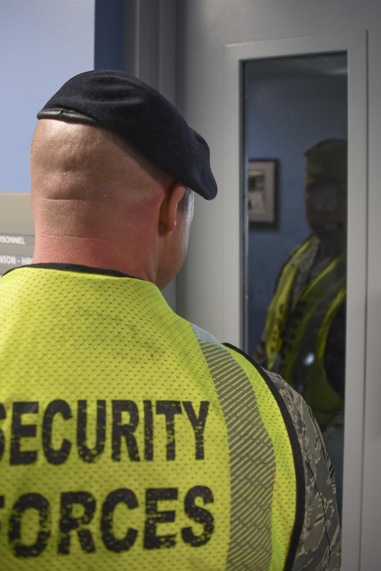 Members of the Security Forces Squadron conduct active shooter training at the 911th International Airport Air Reserve Station, April 3, 2016. The exercise simulated an active shooter scenario, with wooden blocks used to simulate the sound of gunfire, to test airmen’s’ reactions if an active shooter were in their building. (U.S. Air Force Photo by Senior Airman Marjorie A. Bowlden)