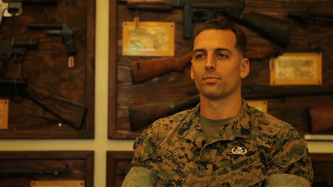 Staff Sgt. Jarret Garibaldi, an explosive ordnance disposal technician with EOD Company, 9th Engineer Support Battalion, 3rd Marine Logistics Group, III Marine Expeditionary Force, gives information on the upcoming Korea Explosive Ordnance Disposal Exercise 16.