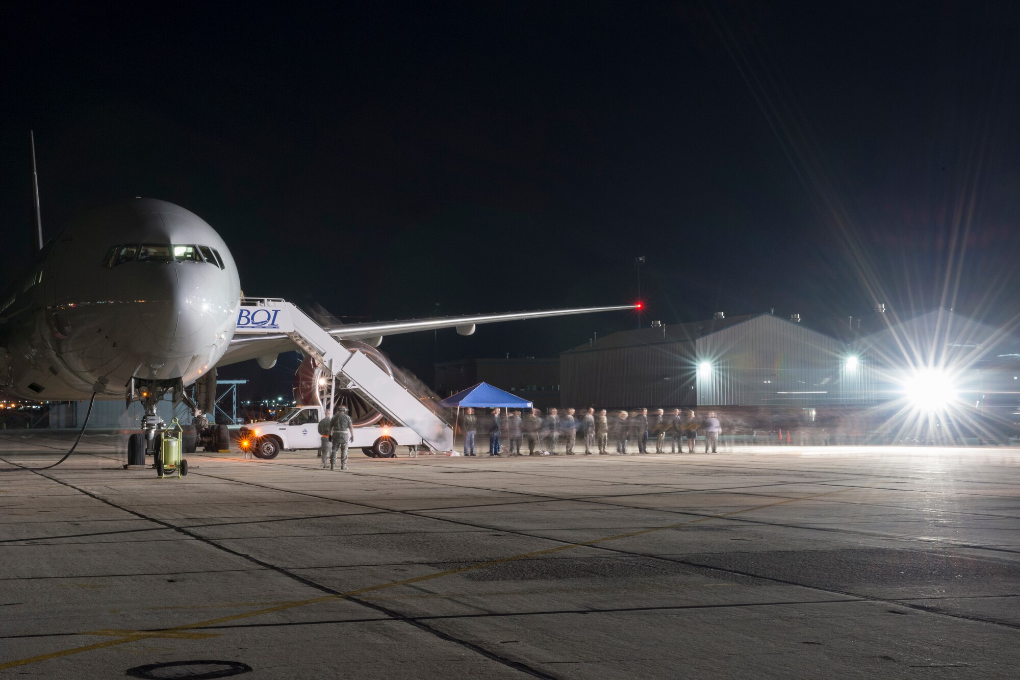 Airmen from the Idaho Air National Guard’s 124th Fighter Wing board an aircraft at Gowen Field Boise, Idaho April 12, 2016. The Airmen are part of the largest deployment in the Idaho Air National Guard’s history. They are deploying in support of the U.S.-led fight Operation Inherent Resolve. (U.S. Air National Guard photo by Tech. Sgt. Joshua Allmaras/Released)
