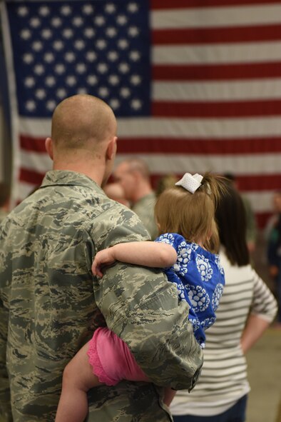 Airmen from the Idaho Air National Guard took a moment and waved farewell to family and friends as they deployed on Tuesday evening, April 12, 2016 to join in combat operations in the Middle East. (U.S. Air National Guard photo by Master Sgt. Becky Vanshur/Released)