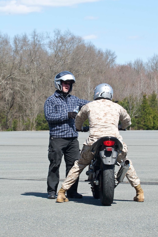 Michael Couture, Basic Riders Course instructor, trains a class of six motorcyclists during a Basic Riders Course recently at Camp Upshur.