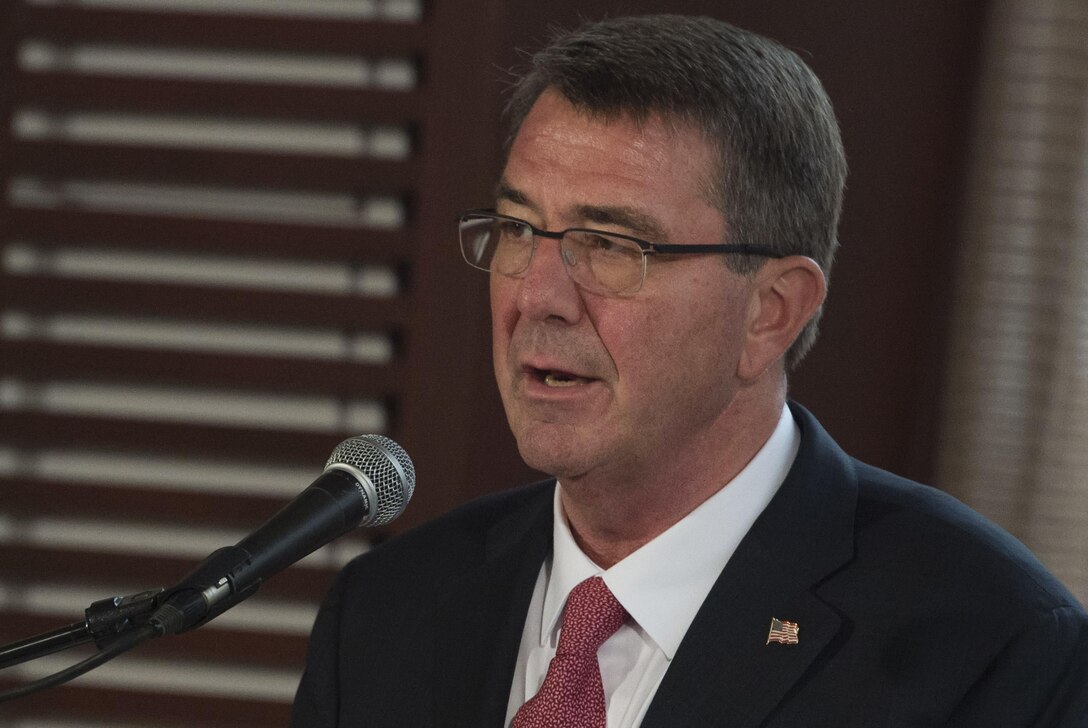 Defense Secretary Ash Carter delivers remarks during a joint press conference with Philippine Defense Secretary Voltaire Gazmin at the Malacanang Palace in Manila, Philippines, April 14, 2016. DoD photo by Air Force Senior Master Sgt. Adrian Cadiz